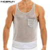 incerun Men Tank Tops Olcyfeless o Gockets Geick Comeets See Through Tops Streetwear Streetble Summer Sets Men Camisetas S-5XL 220531