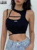 Crop Top Women Hollow Out Black Blouses без рукавов тощий прохладные панк футболки Techwear лето сексуальные танк вершины Y2K одежда 220325