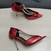 Femmes 2022 printemps été haut métal talon aiguille élégant pompe chaussures Sexy luxe concepteur chaîne sandale bout ouvert en cuir véritable
