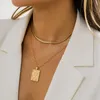 Simple Square Carved Pendant Necklace Set Women's Vintage 2022 Fashion Chain Clavicle Charm Necklaces Men's Jewelry