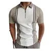 T-shirt da golf con stampa di giunture a righe di moda per uomo T-shirt da uomo con cerniera slim fit con cerniera design a maniche corte T-shirt polo con zip casual PLS
