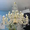 Candelabros de cristal dorado para sala de estar, Villa europea, lámparas de escalera dúplex de lujo, accesorio decorativo creativo para salón de belleza