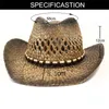 2022 Spring Summer Straw Hat Men Sunhat Western Cowboy Wide Brim Hats Man Jazz Top Hat Male Holiday Beach Caps Fashion Casual Outdoor Travel Sunhats Sun Protection Cap