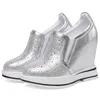 Moda 2022 Sukienka Buty Dorywczo Kobiety Prawdziwe Skórzane Kliny Wysokie Platformy Pompy Kobiet Round Toe Fashion Sneakers Rhinestones Trenerzy