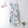 Casual Dresses Irregular Chiffon Sling Spring Summer Women's Retro Printed Folded High Waist Fashion Sexy Ruched Slim SkirtCasual