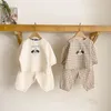 Baby Cotton Linen Clothes Set Plaid Cartoon Casual Tops + Pants 2pcs Baby Set Cute Boy Girls Comfortable Infant Outfits 220509