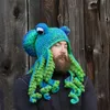 Beanieskull Caps roliga virkningsknappar skägg bläckfisk hatt neon vinter varm vindtät cosplay tentacle pirate beanie cap balaclava par6263398