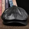 Berets Men's Genuine Leather Warm Octagonal Cap Casual Vintage Sboy Golf Driving Flat Cabbie Hat Winter Male Artist Gatsby CapBerets