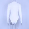 Kadınlar İki Parçalı Pantolon Kadın Beyaz Şeritli Örgü Seksi Vücut Takım Sıska Gömlek Uzun Kollu Fermuar Yüksek Boyun Bodycon Romper 2022 Sonbahar