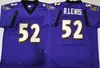 C2604 Vintage 2000 Mens 52 Ray Lewis 20 Ed Reed Football Jerseys Purple White Black Stitched Shirts