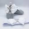 First Walkers Lake Blue Baby Doop schoenen 18K Golden Crystal Dooping Infant Angel Wing Ballerina Ballet Headband SetFirst