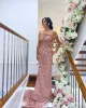 2022 Rose Gold Bridesmaid Dresses Mermaid Plus Size Sparkly paljetter African Off the Shoulder Custom Made Chiffon Floor Length Maid of Honor Gown 401 401