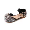 Automne filles strass cuir chaussures 2023 printemps perle arc princesse chaussures doux enfants bébé enfant en bas âge chaussures simples