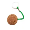DIY houten sleutelhanger hanger ronde ball kurk sleutelhangers auto sleutel ketting geschenken sleutelhanging 35 mm