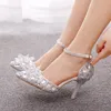 Argent bout pointu Rhienstone chaussures à talons hauts grande taille mariée robe de mariée chaussures dame fête bal pompes 3 pouces