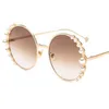 Sunglasses 2022 Luxury Elegant Round Pearl Fashion For Women Brand Designer Big Brown Shades Travel Beach Decorative Sun Glasses