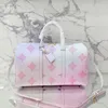 Vrouwen luxe ontwerpers reisbakken zakken zonsopgang pastelkleurige handtas gradiënt shouder shoping tas veer in de stad echte dames handtassen 45 cm