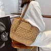 Kvällsväska hink för kvinnor 2022 Summer Trendy Weave Brand Beach Basket Topphandtag Handväskor Fashion Simple Shoulder S 0623