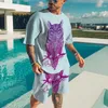 Homem de verão camiseta conjunto praia oversized tracksuit coruja 3d impresso designer manga curta roupas personalizadas retro moda tee 220615