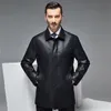 Manteau en cuir décontracté noir hommes coupe-vent de longueur moyenne homme porte une veste en cuir printemps automne grande taille Trench vêtements