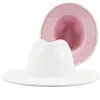 Nouveau extérieur blanc intérieur rose rose feutre jazz fedora chapeaux avec fine courbe de boucle hommes femmes largeur pana Panama trilby cap 56-58cm323y