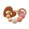 Baby Care Pulseiras de madeira Teether Crochet Chew Beads Segurança dentição de madeira chocalhos de brinquedo mordedor Montessori Pulseiras
