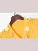 Women's Blouses & Shirts Corrugated Yellow Hollow Three-dimensional Hand Hook Flower V-neck Short Sweater High Quality Knitted Women Casual