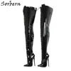 Sorbern 80cm Kruis Dij Hoge Dames Laarzen Hoge Hakken Schoenen Dames Custom Brede Kalf Laarzen 18cm Stiletto Boots Personalized Shaft