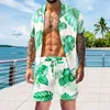 Męskie dresy męskie Summer Fashion Fashion Hawaje Tropical plażowy garnitur na guziki nadrukowane koszulę krótkie rękaw