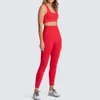 Naadloze brei yoga tracksuits voor dames gym vest crop top en hoge taille billen leggings fitness sporten 2 -delige sets 6095