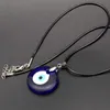 Evil Eye-Anhänger-Halskette, Glas-Leder-Seilkette, türkische Schutz-Glückshalskette für Damen und Herren