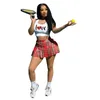 Mode Nieuwste Letter Plaid Gedrukt Trainingspakken Voor Womens Mouwloze Vest Crop Tops en Mini Geplooide Rokken Tennis Sports 2 Stuk Sets GH088