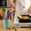 Sublimation Colorful Silicone Kitchenware Cooking Utensils Set Non-stick Cookware Spatula Shovel Egg Beaters Wooden Handle Kitchen Cookings Tool Set