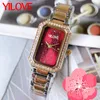 Top importado coreano Diamond Ladies Watch Ring Ring Dress Vester Bracelet Style Quartz Clock quadrado Aço inoxidável de alta qualidade Receita de pulso