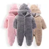 Jumpsuits Arrival Winter Baby Solid Fleece Bear Hooded Jumpsuit Pure Color Unisex Boy Girl Thicken Clothes RompersJumpsuits