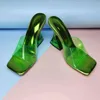 Sandalias de tacón de cristal de color a la moda, zapatos de mujer para mujer, color de tacón transparente