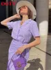 Ootn Lavander Purple Dress Dress Summer Wrap Office Lady Notched Midi Momen Women Women Street Lace Up Slit Lápis Trendência 220511