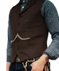 Mens Suit Vest Brown Wool T Business Waistcoat Jacket Casual Slim Fit Gilet Homme Vests For Groosmen Man Wedding 220702