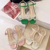 Sandals Silver Crystal Strike Women 2022 Summer Square Toe Thick Heels Sandalia Open Transparent Pvc Party Shoes 220419