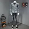 2023 Spring New Tops Youth Personlighet L￥ng￤rmad skjortor Open Line Design Denim Men's All-Match Square Collar Casual Trend Shirts Asian Size S-4XL