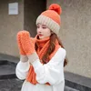 Basker mode höst vinter varm ull stickad hatt halsduk handskar uppsättning för kvinnor kvinnlig härlig blå orange svart gorros invierno mujer