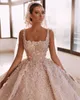 Elegant 3D Flowers Ball Gown Wedding Dresses Square Collar Vestido de Noiva Bead Sleeveless Arabic Dubai Bridal Gowns