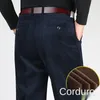 Dubbelpläterad Corduroy Byxor Män Svart Brun Thicke Warm Loose High Waist Byxor för Kläder 220325