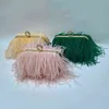 Luxury Ostrich Feather Evening Bags For Women 2022 Chain Shoulder Crossbody Bag Tassel Party Clutch Purse Green Wedding Handbags