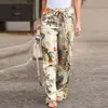 Mulheres Vintage Drawstring Calças Primavera Outono Moda Floral Impresso Largo Perna Calças Senhoras Casual Loose Long Pantalones 220325