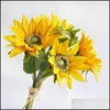 Dekoratif Çiçek Çelenkleri Festival Parti Malzemeleri Ev Bahçesi 5 PCS/Buket Pu Sile Ayçiçeği Yapay Çiçek Gerçek Touch W için Sahte Bitki