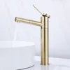 Havza musluk fırçası altın banyo musluk tek kollu havza mikseri musluk sıcak ve soğuk su musluk pirinç lavabo su vinç