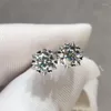 Stud Argento 925 di alta qualità Test di diamanti originali Passato totale 0,6-2 carati D Colore Moissanite Orecchini a forma di fiocco di neve per le donneStud