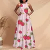 Noisydesigns Pink And Red Strawberry Women's Summer Backless Dress Lady Sweet Elegant Evening Party Formal Robe Classy Maxi 220627