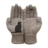 Five Fingers Gloves Cute Cartoon Printing Cat And Bird Pattern Thick Winter Hand Protection For Girl Gift